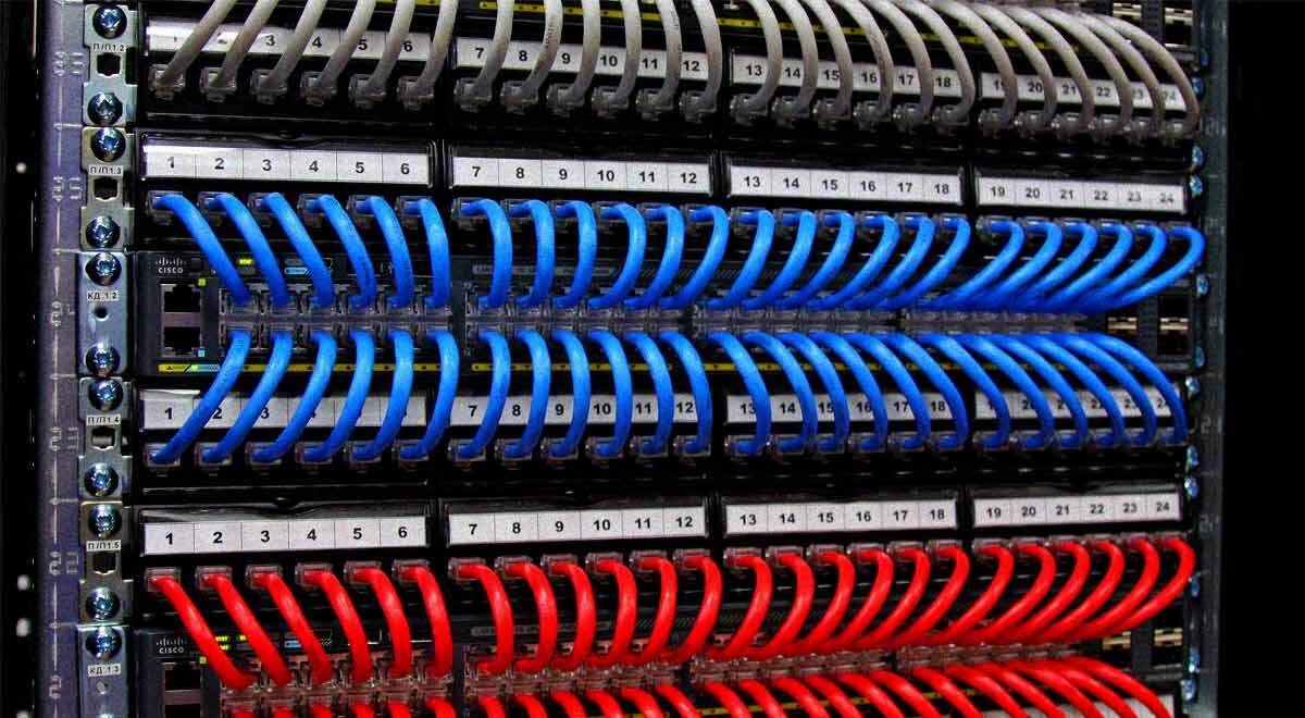 A server with wires in a data center