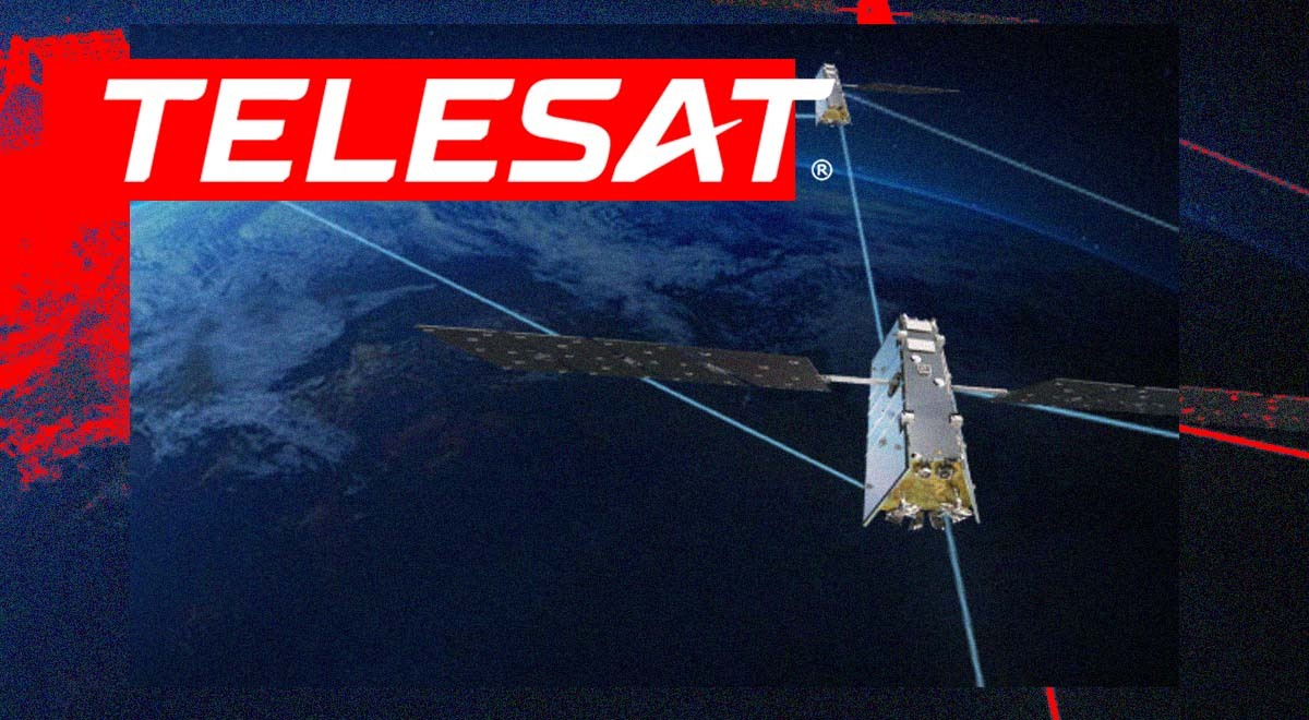 The logo of Canadian company of Telesat, a satellite in the sky