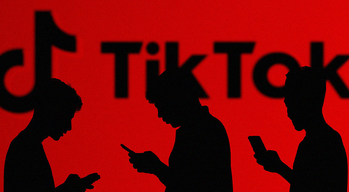 People in red background with TikTok logo