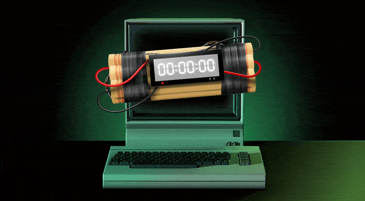 Ticking time bomb; computer set to explode; cybersecurity defences