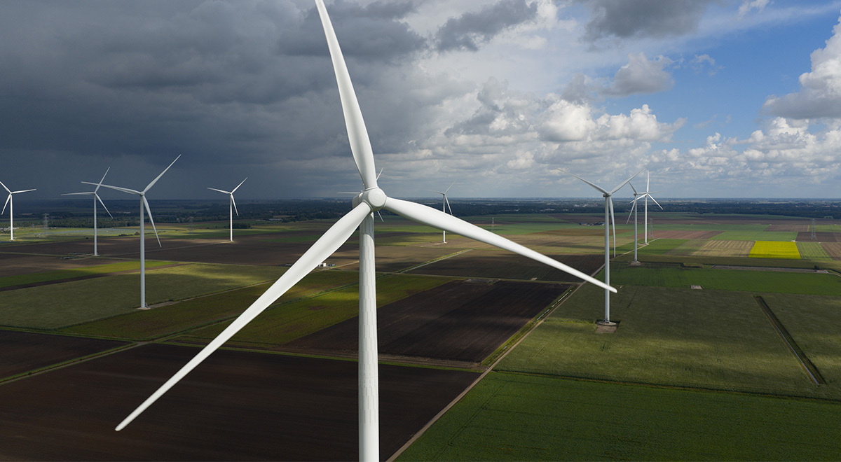 Wind generators in the summer fields.