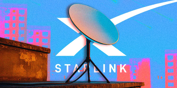 Starlinks logo in downtown Tehran in psychedelic colors.