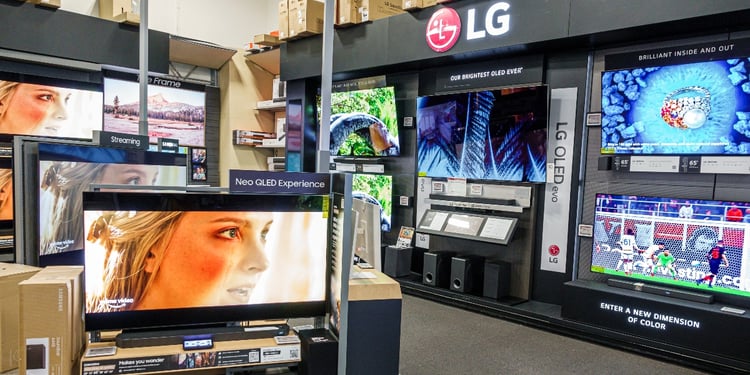 LG TV display at the electronics store