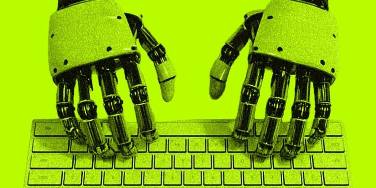 Robot hands on a keyboard