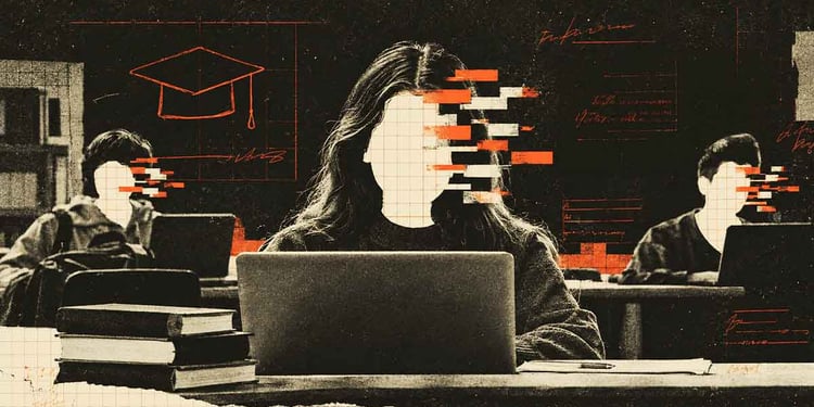 Illustration of AI-generated deepfakes at schools targeting girls and women