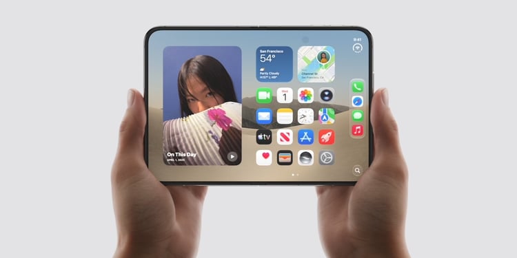 Hands holding iPhone Duo