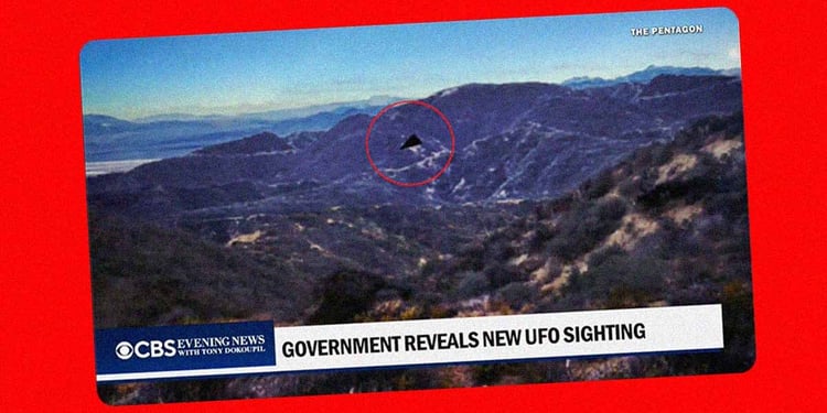 FBI footage of a black triangle UFO hovering in the mountains.