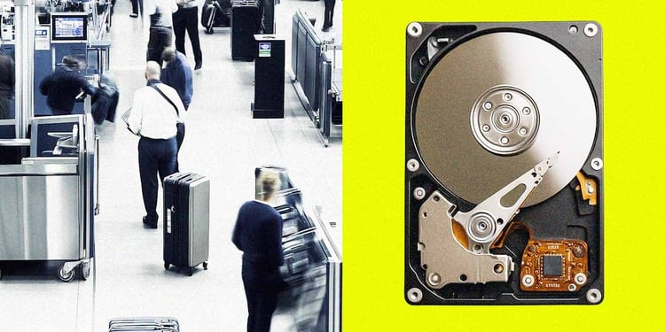 TSA checkup in the airport and hard drive