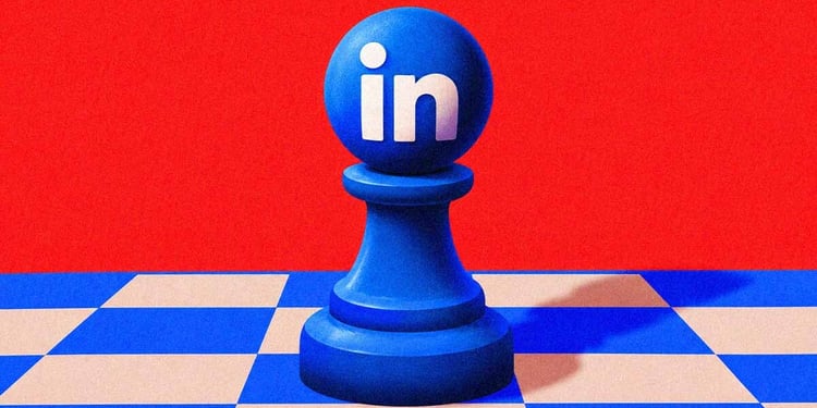 A chess figure with a LinkedIn logo on a chessboard