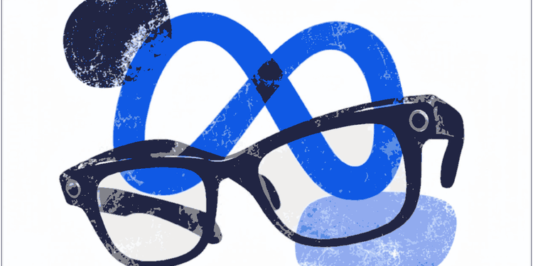 Rotating smart glasses, Meta's logo behind it