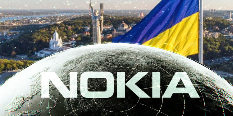 The Ukrainian flag, the logo of Nokia, the view of Earth