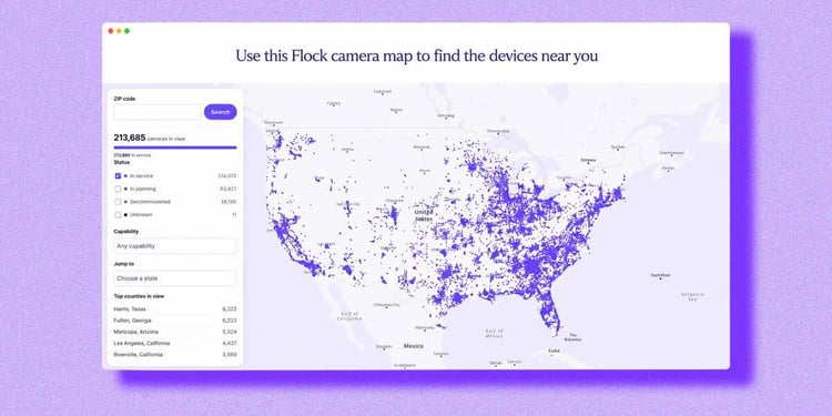 The Proton-hosted map of Flock device locations in the US
