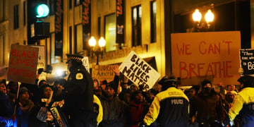 crowd protests in streets