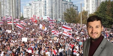 A protest in Belarus, and a man in front of the crowd