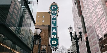 Sign with Portland on the building