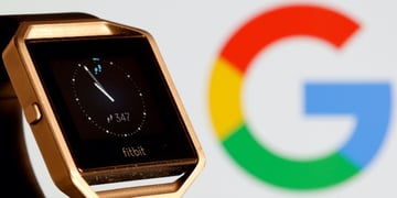 Fitbit Blaze watch is seen in front of a displayed Google logo in this illustration picture taken, N