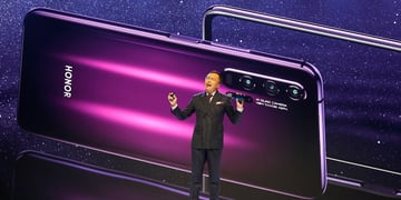 President of Huawei's Honor brand, George Zhao, launches the Honor 20 range of smartphones at an eve
