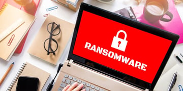Locker and ransomware attack on laptop screen