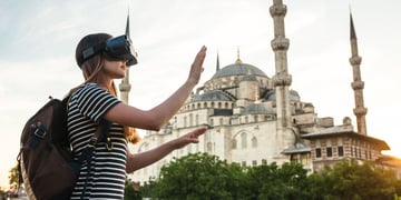 Girl with VR glasses travelling