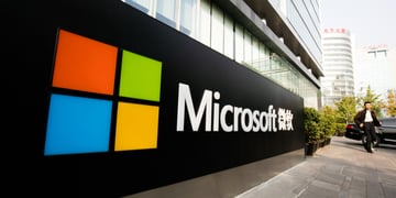Microsoft logo on building