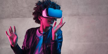 Young woman wearing VR headset