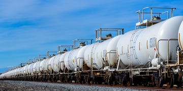 Set of train tanks with oil and fuel transport by rail