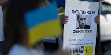 Putin seen on a sign