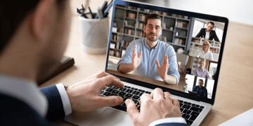 video conference call, man in front of a computer