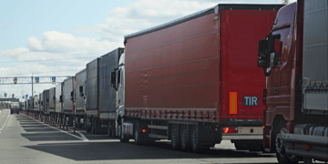 Row of lorries in traffic jam on the highway