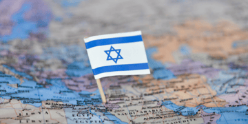 Israel flag seen on a map