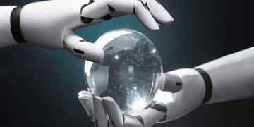 Robot hand clutching a crystal ball
