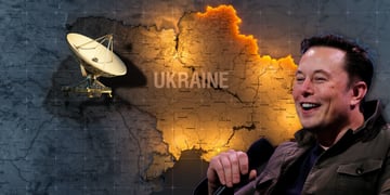 Musk, satellite dish, ukraine map