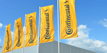 Continental flags atop company building in Germany
