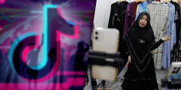 TikTok logo and Indonesian saleswoman