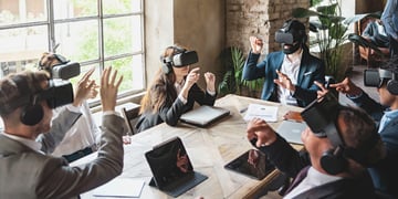 AI jobs, virtual reality headset, business meeting, workers