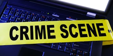 police, crime scene, laptop