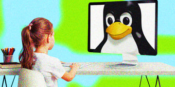 Child in front of Linux device