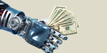 robotic hand holding dollars