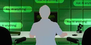 Person sitting in front of a computer, interacting with an AI chatbot
