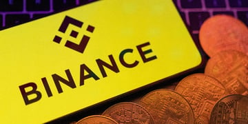 Binance logo, coins, cryptocurrency, keyboard