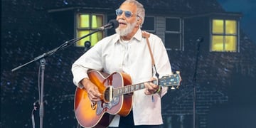 Yusuf Islam, also known as Cat Stevens, on the main Pyramid Stage at Glastonbury Festival 2023