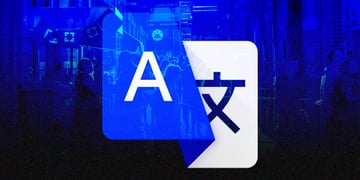 Language characters displayed over a social event.