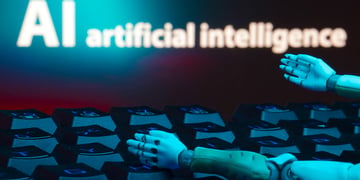 Robot hands on a keyboard