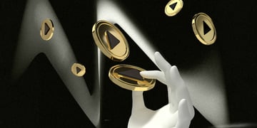 A robot holding gold YouTube coins.