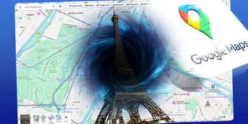 The Eiffel Tower and Google Maps data disappearing into a black hole