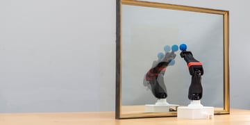 Robot hand "watching" its reflection in a mirror