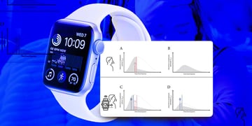 A smartwatch, some graphs and a sick person in the background.