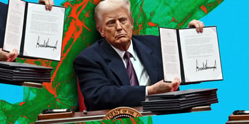 US President Donald Trump holding a signed executive order