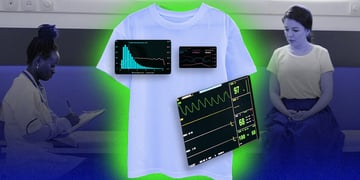 A doctor monitoring a patient's health data from a wearable tshirt device.