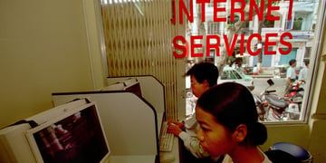 Internet cafe users in Vietnam.